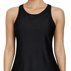 TROPICAL ESCAPE Black Tankini Swim Top Sz 10 Racerback Keyhole Removable Pads